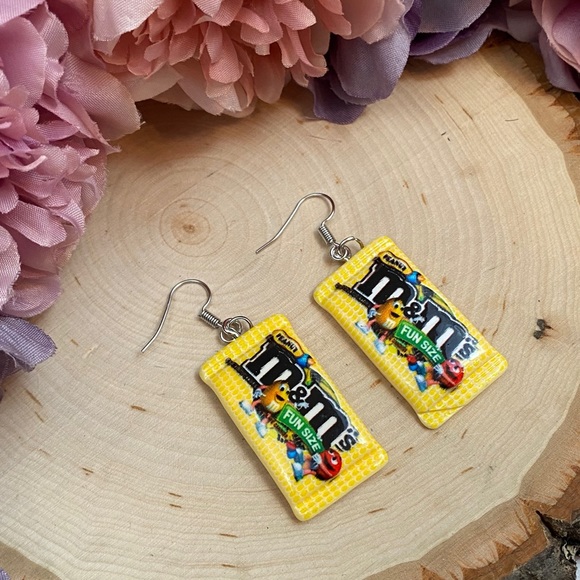 Whimsical Peanut M&M Chocolate Candy Earrings - Picture 3 of 10